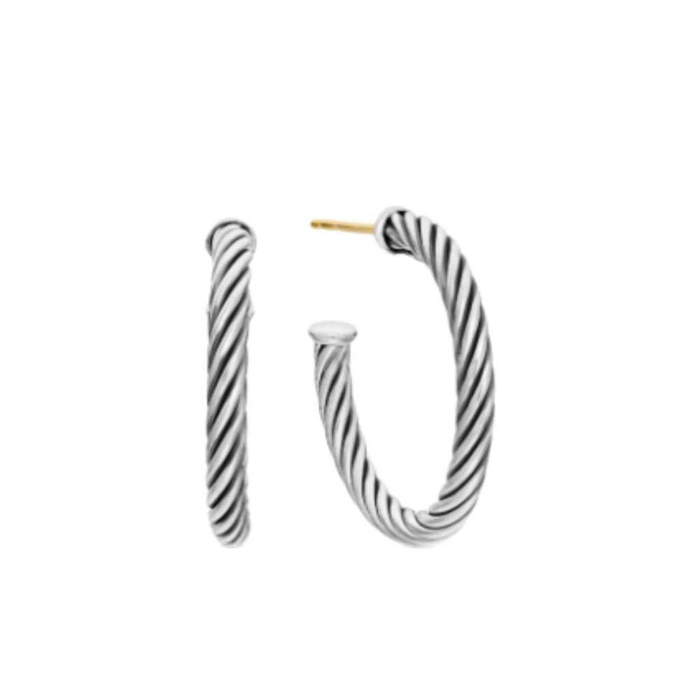 David Yurman Sterling Silver Cable Hoop Earrings 3/4in